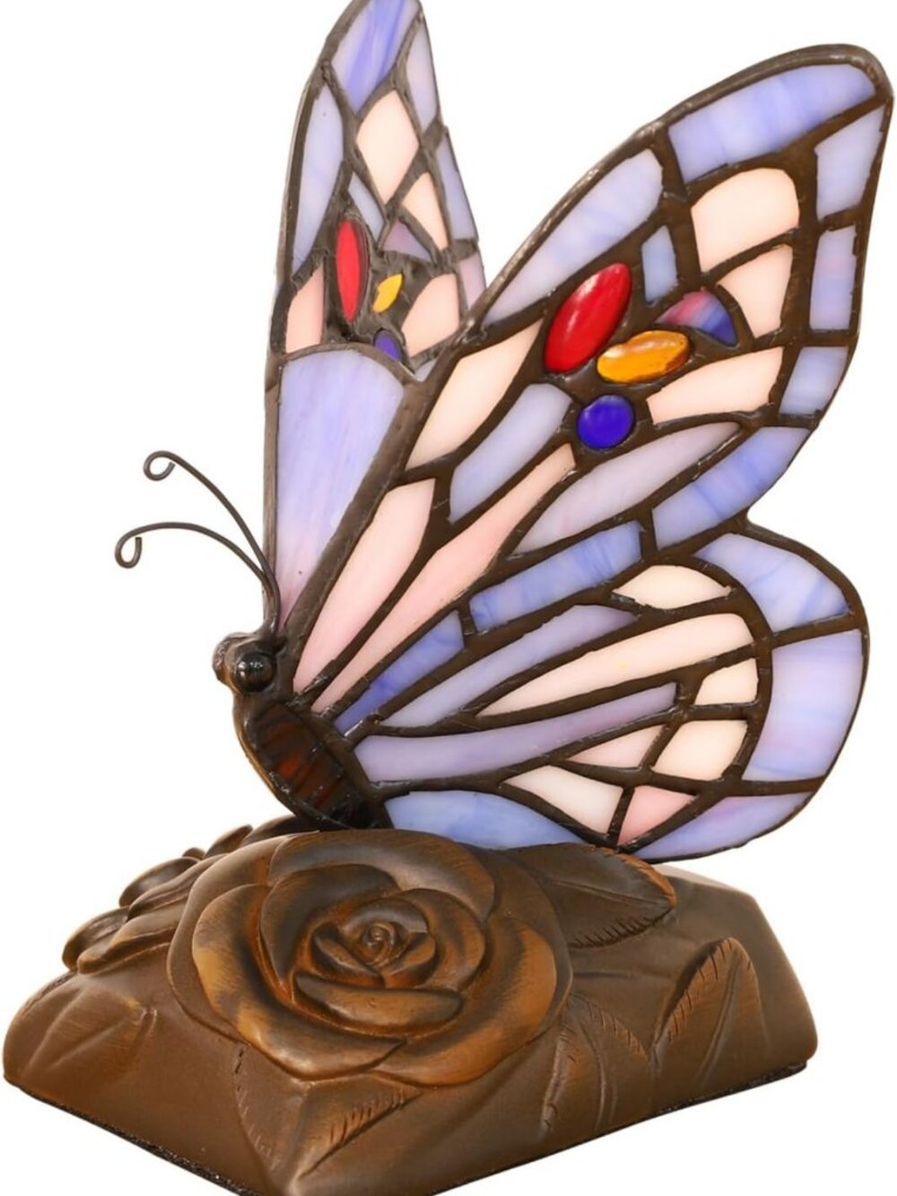Handmade Mini Stained Glass Table Lamp - Blue Butterfly Night Light, 3 Color